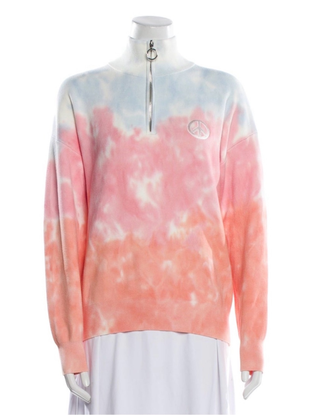 Women's Tie-Dye Mock Neck Pullover Sweatshirt - Pink/Peach